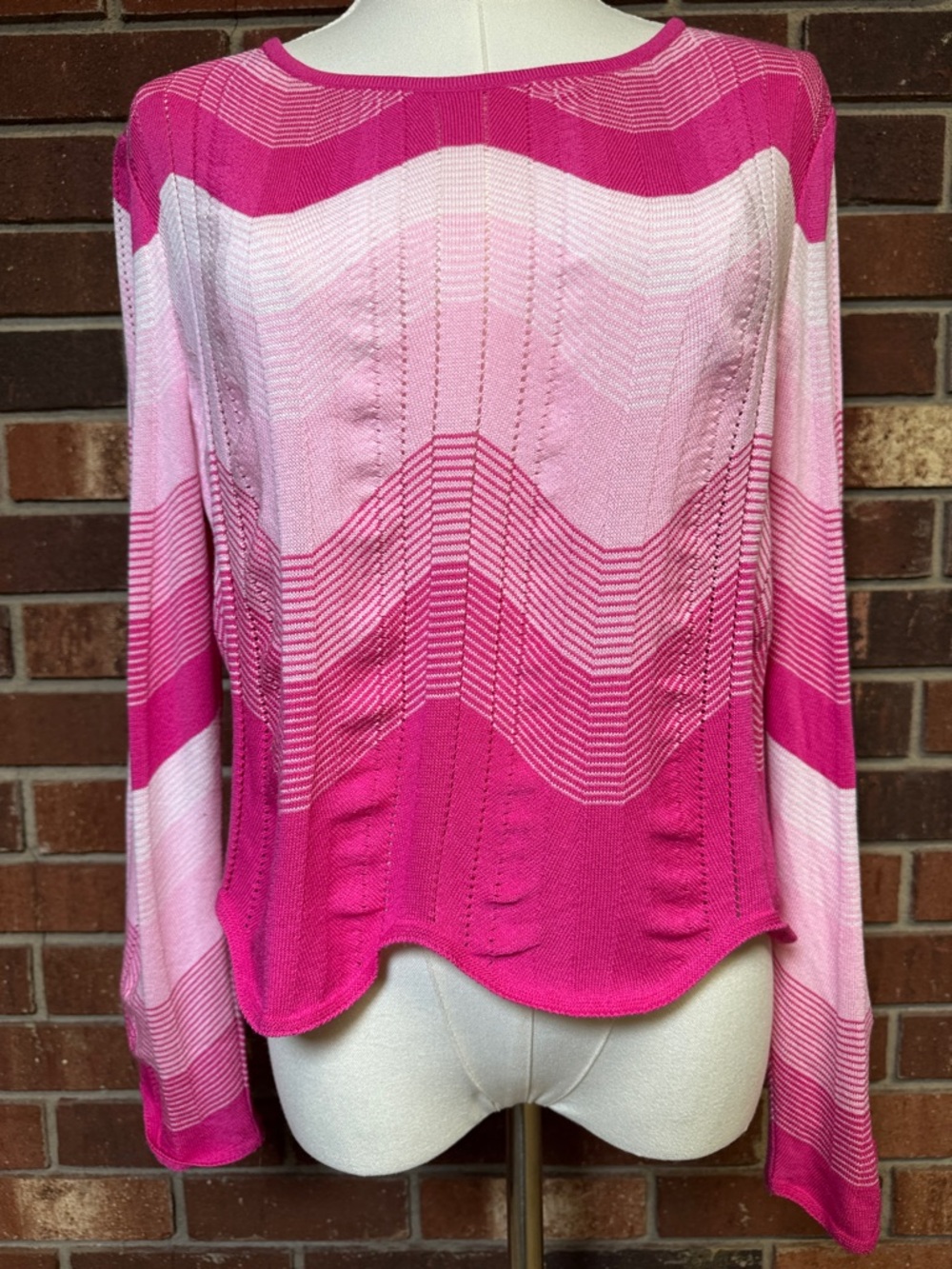 Ming Wang Chevron Pink Ombre Crop Knit Sweater Size Medium
